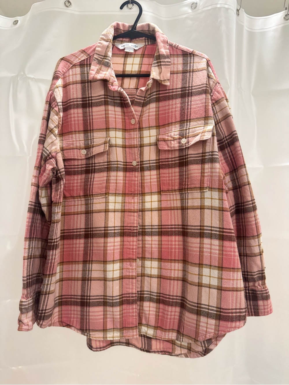 Old Navy Pink and Brown Plaid Boyfriend Shirt